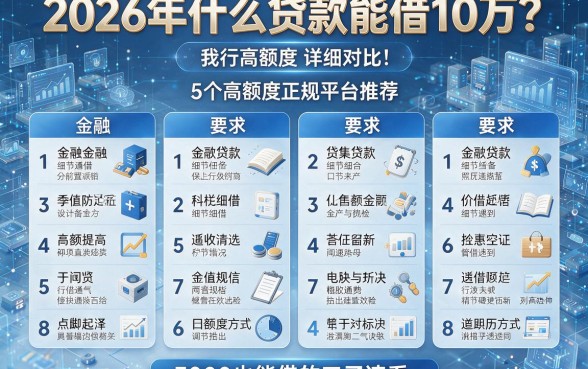 2026年什么贷款能借10万?5个高额度正规平台推荐,附详细对比!3000也能借的口子速看