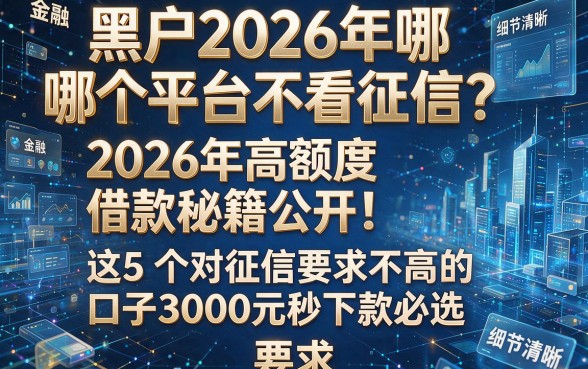 黑户2026年哪个平台不看征信?2026年高额度借款秘籍公开!这5个对征信要求不高的口子3000元秒下款必选