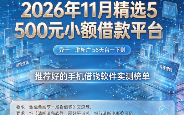 2026年11月精选5个500元小额借款平台,推荐好的手机借钱软件实测榜单
