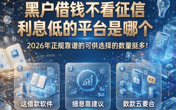黑户借钱不看征信利息低的平台是哪个2026年正规靠谱的可供选择的数量挺多！本文为您详细解析这五款借款软件！