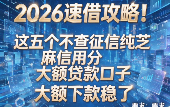 2026速借攻略!这五个不查征信纯芝麻信用分大额贷款口子,大额下款稳了!