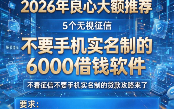 2026年良心大额推荐:5个无视征信、不要手机实名制的6000借钱软件,不看征信不要手机实名制的贷款攻略来了!