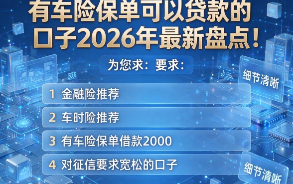 有车险保单可以贷款的口子2026年最新盘点！为您推荐五个有车险保单借款2000对征信要求宽松的口子