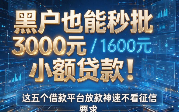 黑户也能秒批3000元小额贷款！这五个借款平台放款神速不看征信