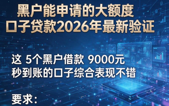黑户能申请的大额度口子贷款2026年最新验证,这5个黑户借款9000元秒到账的口子综合表现不错