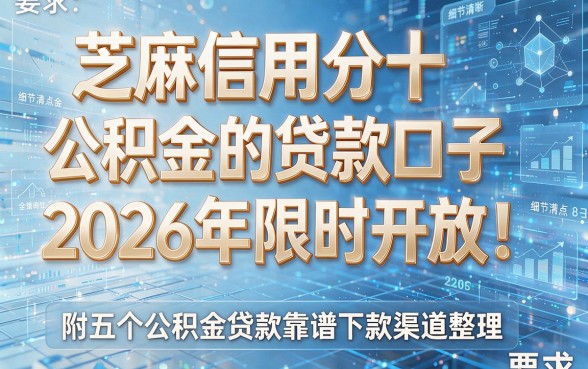 芝麻信用分十公积金的贷款口子2026年限时开放！附五个公积金贷款靠谱下款渠道整理