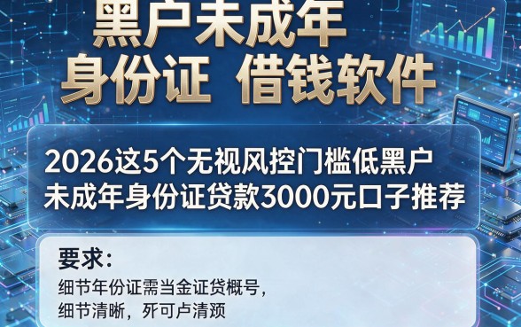 黑户未成年身份证借钱软件,2026这5个无视风控门槛低黑户未成年身份证贷款3000元口子推荐
