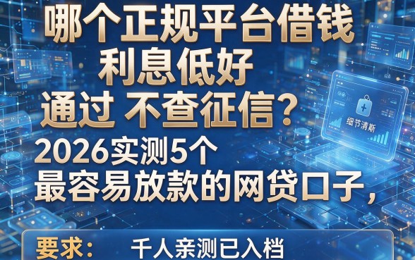 哪个正规平台借钱利息低好通过,不查征信?2026实测5个最容易放款的网贷口子,千人亲测已入档!