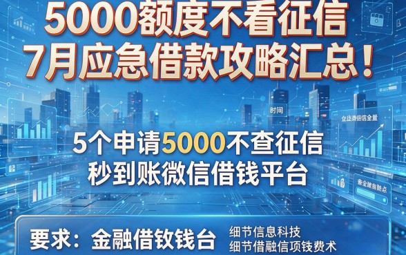 5000额度不看征信7月应急借款攻略汇总!揭秘5个申请5000不查征信秒到账微信借钱平台