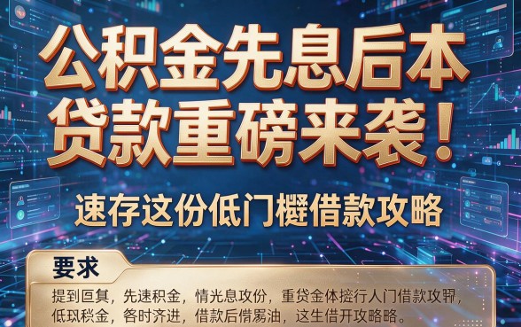 公积金先息后本贷款重磅来袭！速存这份低门槛借款攻略