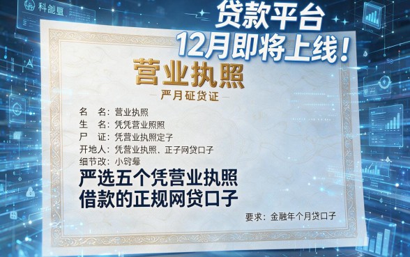 营业执照贷款平台12月即将上线!严选五个凭营业执照借款的正规网贷口子