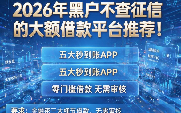 2026年黑户不查征信的大额借款平台推荐!五大秒到账APP,零门槛借款无需审核