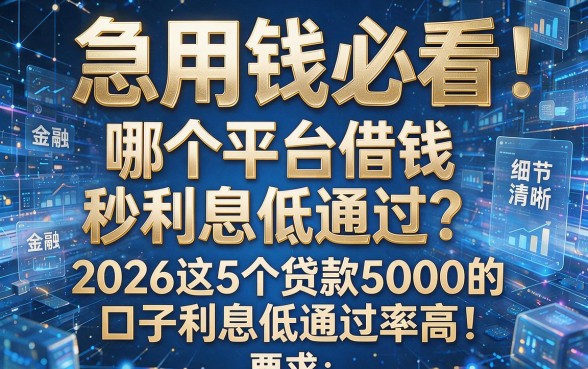 急用钱必看：哪个平台借钱秒利息低通过？2026这5个贷款5000的口子利息低通过率高！