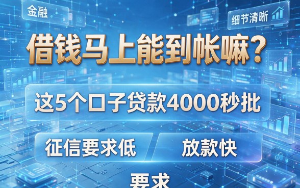 借钱马上能到帐嘛?这5个口子贷款4000秒批,征信要求低、放款快!