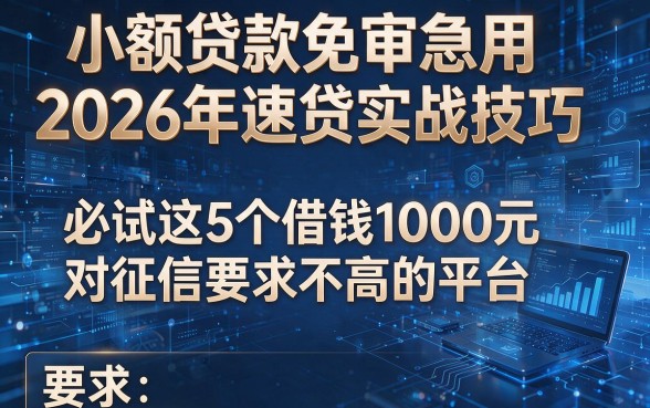 小额贷款免审急用2026年速贷实战技巧,必试这5个借钱1000元对征信要求不高的平台