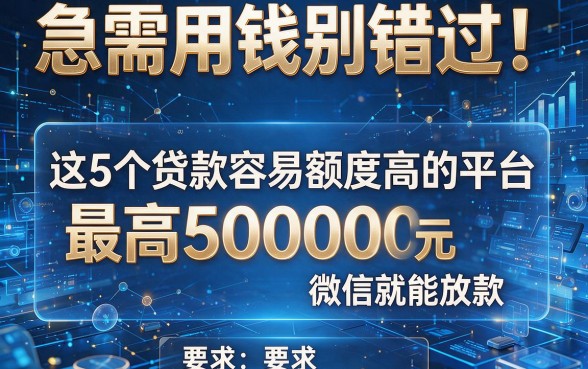 急需用钱别错过!这5个贷款容易额度高的平台,最高50000元微信就能放款