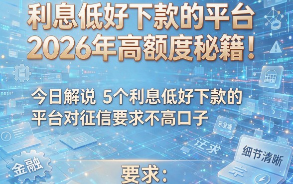 利息低好下款的平台2026年高额度秘籍！今日解说5个利息低好下款的平台对征信要求不高口子