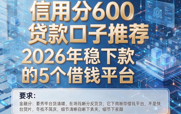 信用分600贷款口子推荐:2026年稳下款的5个借钱平台