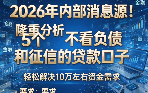 2026年内部消息源!隆重分析5个不看负债和征信的贷款口子,轻松解决10万左右资金需求