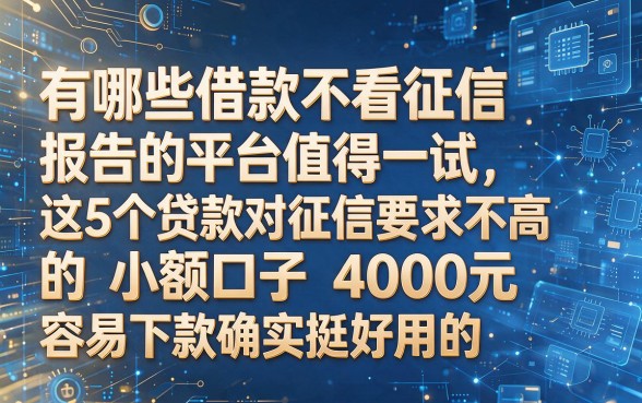 以下是根据你的要求模仿原标题生成的新标题：有哪些借款不看征信报告的平台值得一试，这5个贷款对征信要求不高的小额口子4000元容易下款确实挺好用的