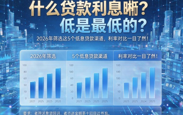 什么贷款利息低是最低的?2026年筛选这5个低息贷款渠道,利率对比一目了然!