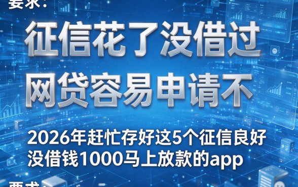征信花了没借过网贷容易申请不,2026年赶忙存好这5个征信良好没借钱1000马上放款的app