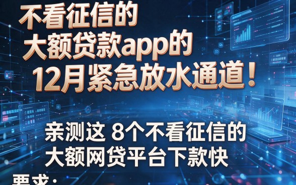 不看征信的大额贷款app的12月紧急放水通道!亲测这8个不看征信的大额网贷平台下款快