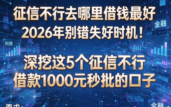 征信不行去哪里借钱最好2026年别错失好时机！深挖这5个征信不行借款1000元秒批的口子