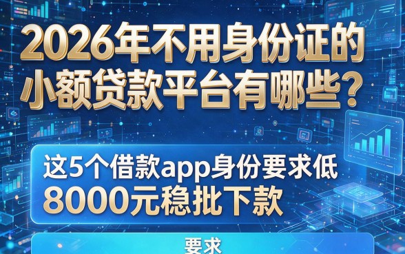 2026年不用身份证的小额贷款平台有哪些?这5个借款app身份要求低,8000元稳批下款!