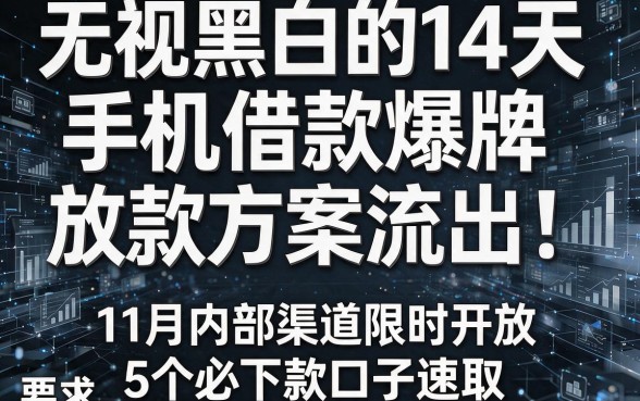 无视黑白的14天手机借款爆款放款方案流出!11月内部渠道限时开放,5个必下款口子速取!