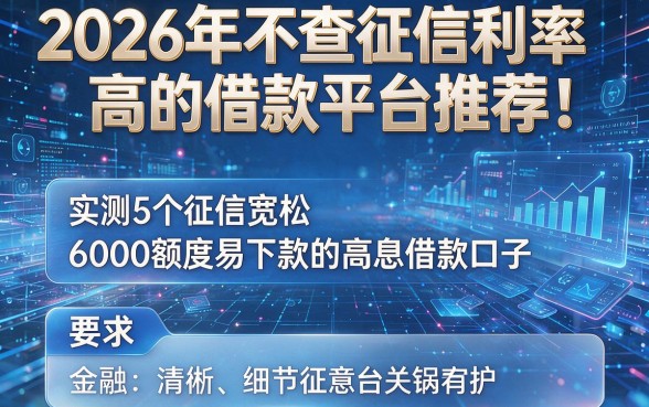 2026年不查征信利率高的借款平台推荐!实测5个征信宽松、6000额度易下款的高息借款口子