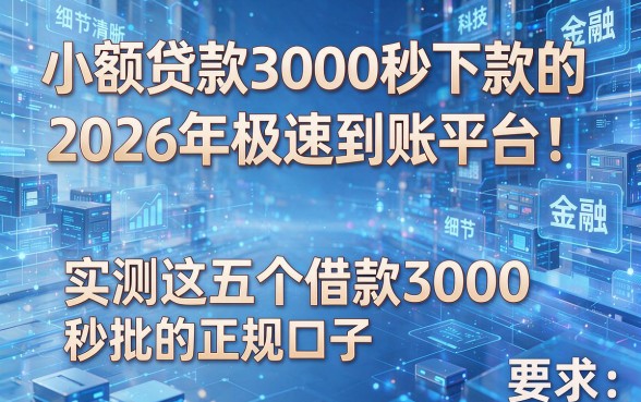 小额贷款3000秒下款的2026年极速到账平台!实测这五个借款3000秒批的正规口子