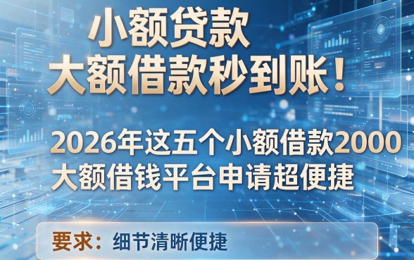 小额贷款大额借款秒到账!2026年这五个小额借款2000大额借钱平台申请超便捷