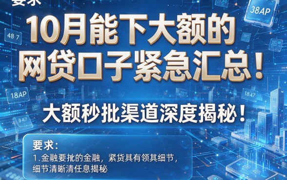 10月能下大额的网贷口子紧急汇总!大额秒批渠道深度揭秘!