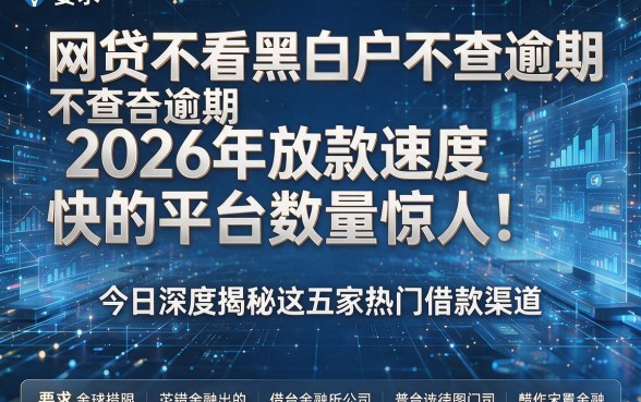 网贷不看黑白户不查逾期2026年放款速度快的平台数量惊人!今日深度揭秘这五家热门借款渠道!
